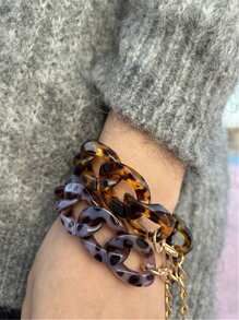 5 件/套 全新大号亚克力堆叠手链 男女款 复古彩色豹纹树脂粗手镯 情侣珠宝礼物