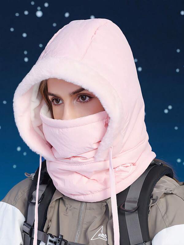 1pc,Winter Hat, Face Mask, Scarf, One-Piece Hat With Fleece Insulation, Neck Protection, Hood, Women's Cycling, Skiing, Ear Protection, Lei Feng Hat