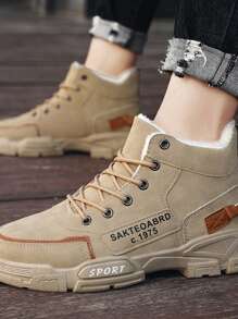 2024 New Stylish Men Boots, British Style Ankle Cargo Boots, Winter Warm Fur Lining Snow Boots - Beige - View 6