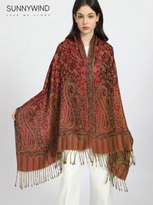 1pc Paisley Jacquard Scarf, All Season - Burgundy - View 2