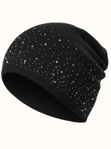 女式水钻镶嵌亚克力无檐便帽，采用弹性面料，轻盈保暖，哥特式字母纽约图案，Y2K 风格户外帽，透气，弹力针织帽，适合秋冬季，易于护理 - 彩色 - 查看 4