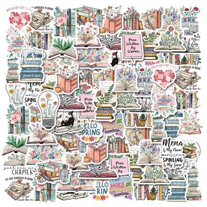 30pcs Retro Style Flower And Book Stickers,Small Decoration Recommendations,Creative Decorative Sticker In Various Styles.Suitable For Photo Album, Diaries, Cup, Laptop, Mobile Phone, Scrapbook, Journal Back To School