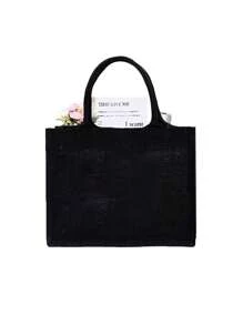 1/2/3/4/5/6/8pcs/SetBlack Linen Handbag Tote, Can Be Diy Designed To Stimulate Imagination, Simple And Elegant, Personalized Bridesmaid Wedding Gift Bag, Makeup Bag, Travel Simple Storage Bag, Solid Color Cosmetics Wallet, Large Capacity Travel Makeup Bag