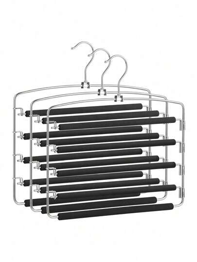  SONGMICS Perchas para Pantalones , Juego de 3, Metal, Ahorran Espacio, Estable con Acolchado Antideslizante, Barras de Columpio, para 5 Vaqueros Cada Una, Traje, Bufandas, Corbatas MCRI041BK