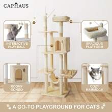 Cats Kittens Tower With Large Modern Widened Perch, Cute 37-Inch Indoor Multi-Level Cat Activity Tree Scratching Posts, Small Ramp, 2-Door Cave Condo For - Light Grey - View 11