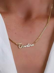 1pc Gold Rose Gold Custom Personalized 18K Gold Name Necklace, Custom Name Necklace, Personalized Jewelry For Her Personalized Gift, Custom Gift Mother's Day Gift For Family Birthday Gift Christmas Gift Valentine's Day Gift Gold,Rose Gold Stylish,Fall Fashion,Vintage,Unisex,Simple,Casual,Hipster,Goth,Punk Custom,Personalized,Unique Ideal Gifts For Her Her,Boyfriend,Girlfriend,Dad,Mom,Family,Friends,Pets,Son,Daughter,Grandparents For Anniversaries,For Valentine's Day,For Mother's Day,For Birthdays,For Graduation,For Father's Day,For Weddings,For Daily Wear,For Party,For Prom,Black,Silver,Gold,Stylish,Colorful,Vintage,Simple,Unisex,Casual,Cuties,Custom,Personalized,Unique,Ideal Gifts For Him,Ideal Gifts For Her,Her,Boyfriend,Girlfriend,Dad,Mom,Family,Friends,For Anniversaries,For Birthdays,For Graduation,For Prom,For Party,Chic Autumn,Delicate Romance - Multicolor - View 5