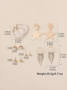 Bộ 6 đôi khuyên tai tròn hình học tua rua kim loại màu vàng hình ngôi sao ngọc trai, phù hợp với phụ nữ, phong cách đường phố thời trang, hẹn hò, hộp đêm, trang phục hàng ngày - Nhiều màu - Xem 5