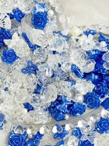 一袋70g哑光纯色星空花混合系列，蝴蝶结，仿珍珠DIY手链，手机壳，项链，珠宝，自制朋友礼物，穿孔多功能珠宝和装饰道具可用作框架装饰，以实惠的价格和高性价比打造名人卡道具，装饰和景观。所有款式均精心制作，包括仿珍珠，冰块和玫瑰，每个单独包装情人节