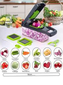 16pcs Complete Slicer Set, Multi-Functional Kitchen Vegetable Chopper For Making Salad, Includes Handle Food Grater, Vegetable Slicer, Container Knife, Onion Chopper With Interchangeable Blades, Home Party Holiday Kitchen Tool - Multicolor - View 7