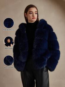 ZIAI Chaqueta con capucha de unicolor, casual y esponjosa para invierno - Azul - Ver 2