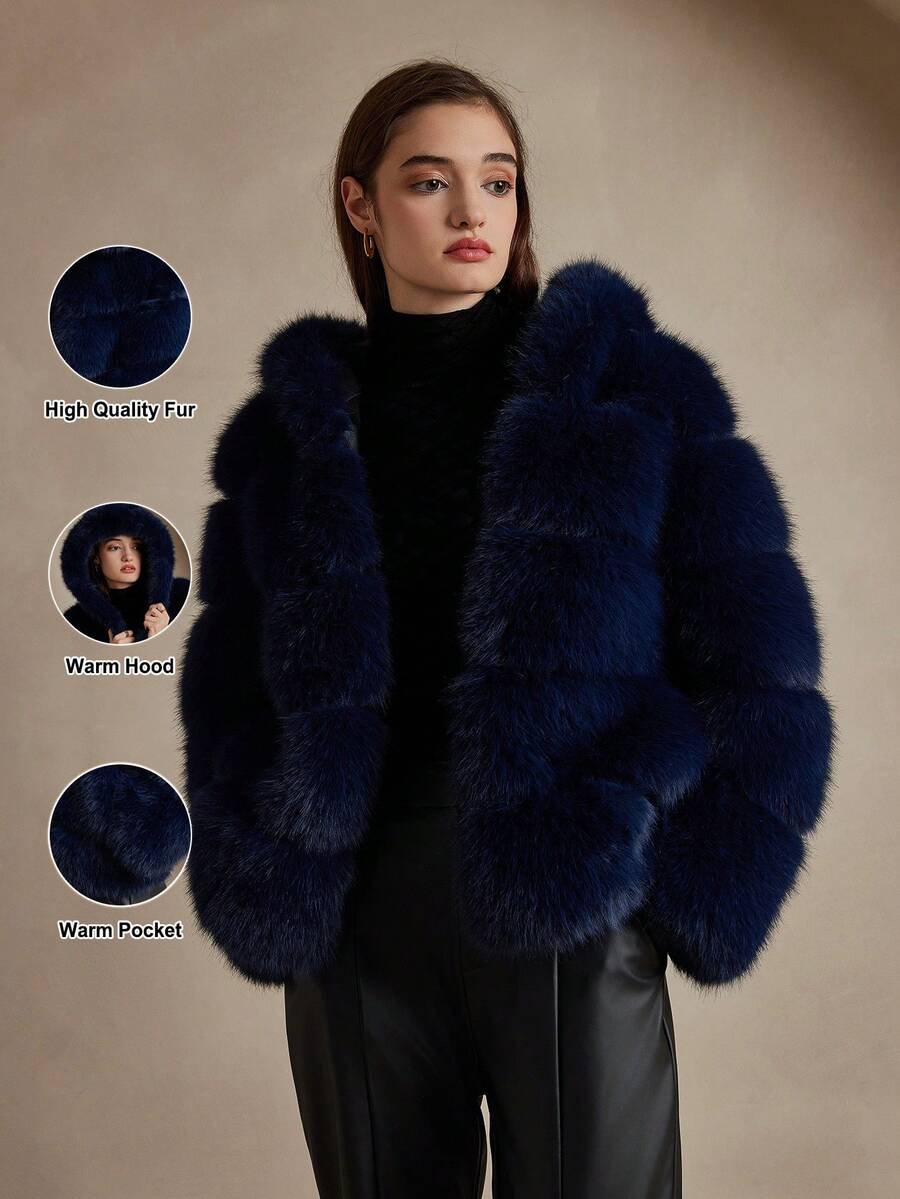 ZIAI Chaqueta con capucha de unicolor, casual y esponjosa para invierno