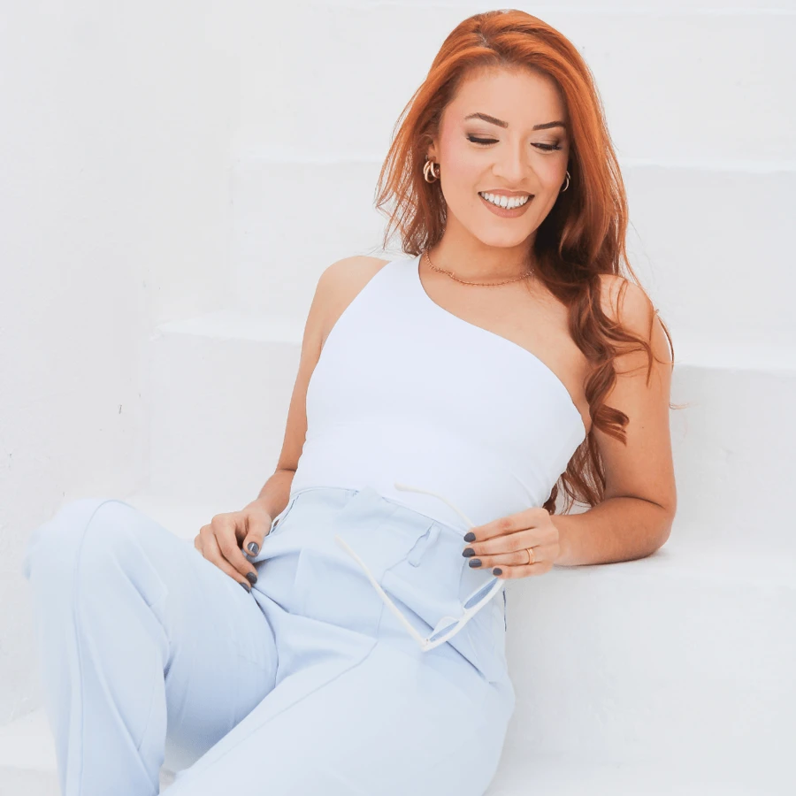 Cropped Top One Shoulder Lined Polyamide High Quality UV50+ Protection Casual Gym - 白色 - 查看 1