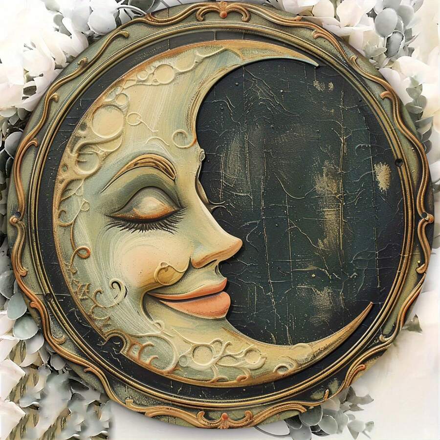 Arte de pared con luna rústica sonriente, de 8x8 pulgadas, decoración vintage de interior/exterior, letrero de hojalata para el hogar, restaurante, cafetería, garaje, herramienta de aluminio artesanal para scrapbooking y estampado con lámina