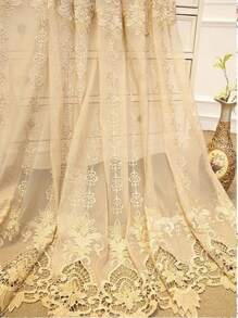 1pc European Style Elegant Hollow Embroidered Voile Curtain Fabric - Beige - View 4