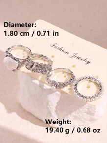 4 件套复古优雅金属银色几何珍珠戒指套装，适合女士、日常佩戴和节日礼物 - 彩色 - 查看 5