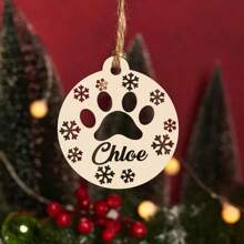 1 PC Personalized Wooden Pet Paw Print Ornament With Custom Name, Vintage Style Dog Paw Shaped Christmas Tree Decoration, Customizable Alphabet Tag For Pet Gifts, Holiday Party Decor