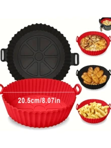 1 件方形圆形硅胶空气炸锅垫，可重复使用的空气炸锅内胆，耐高温硅胶烘焙垫，用于健康烹饪，不粘炸锅配件烧烤