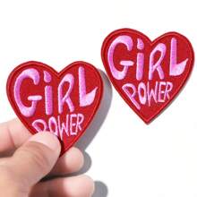 1pc Girl Power Embroidered Heart-Shaped Patch - Multicolor - View 3