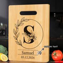 Tábua de Corte de Bambu Personalizada - 26 Opções de Padrão de Letra, Perfeita para Feriados, Aniversários, Aniversários e Mais - Presente Decorativo de Cozinha Elegante e Durável