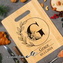 Tábua de Corte de Bambu Personalizada - 26 Opções de Padrão de Letra, Perfeita para Feriados, Aniversários, Aniversários e Mais - Presente Decorativo de Cozinha Elegante e Durável