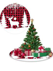 1 件圣诞树裙 48 英寸，圣诞树裙，大格子圣诞树装饰垫，带驯鹿图案，适用于圣诞节装饰节日派对家居装饰。最佳礼物 - 多色 - 查看 1