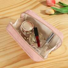 1 Pc Corduroy Beauty Storage Bag - Corduroy Portable Clutch Large Capacity Cosmetic Bag Travel Storage Bag Women's Cosmetic Bag Lightweight And Simple Large Capacity Zipper Portable Washing Bag - Multifunctional Storage Bag Solid Color Hand Washable Casual Simple Daily Storage Clutch Fashion Cosmetic Bag Suitable For Storing Cosmetics, Daily Necessities, Mobile Phones, Headphones And Other Daily Necessities Travel Bag Essential - Multicolor - View 2