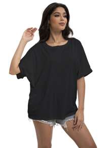 OUTBALL Women Oversized T-ShirtFit Workout Loose Tops Short Sleeve Gym Basic Tee Shirt - màu đen - Xem 2