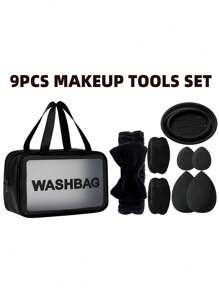 Bộ dụng cụ trang điểm 5/8/9/15/24 món bao gồm: 1 túi đựng đồ vệ sinh cá nhân có khóa kéo đa năng và túi đựng mỹ phẩm chống nước + Bộ 15 cọ trang điểm + 2 miếng mút trang điểm + 2 bông phấn mini dạng đệm khí + 1 dây buộc tóc + 2 dây đeo bát cầm tay + 1 dụng cụ vệ sinh cọ trang điểm, Bộ cọ, Bộ cọ trang điểm, Bộ cọ trang điểm, Bộ trang điểm hoàn chỉnh, Bộ cọ trang điểm, Bộ trang điểm hoàn chỉnh, Bộ cọ, Bộ cọ trang điểm, Bộ quà tặng trang điểm, Bộ - màu đen - Xem 5