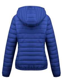 Chaqueta con capucha minimalista de otoño para mujer Risissida - Sin diseño de cremallera, bolsillos prácticos - Azul - Ver 2