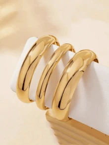 3 件/套时尚夸张金属材质基本款设计手镯适合女性日常佩戴和宴会 - 手鐲 - 查看 2