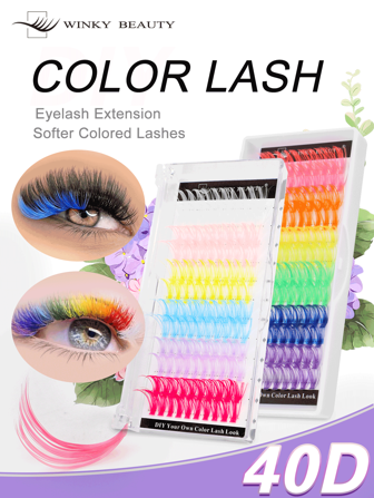 Winky Beauty 120pcs 40D Colorful Cluster Lashes D Curl Eyelash Extension Christmas Gold Coin DIY Handmade False Eyelashes Irish-Themed Single Hot Melt Segmented Dense Self-Grafting Individual All Saints' Day Thick Fluffy Super Soft And Natural Look Back To School Summer Comfort Suitable For Light/Dense/Everyday Gift Makeup Enhancement Cosmetic Gift 12 Rows Mixed Length 14-16mm Accessories For Women Lash Artists Makeup Tools Halloween