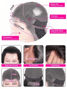 Tóc giả Body Wave 13x4 ren phía trước bằng tóc thật đã nhổ sẵn Tóc giả ren phía trước trong suốt 13x4 với tóc con cho phụ nữ 180% mật độ màu đen tự nhiên - SNatural - Xem 5