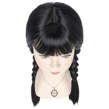 morningsilkwig 3 Mảnh Anime Black Wednesday Tóc Giả Với Vòng Cổ Và Găng Tay Cho Giáng Sinh Tóc Giả Dài Thẳng Đen Bện Tóc Giả Addams Sợi Tổng Hợp Cho Bé Gái Cho Tiệc Lễ Hội Lễ Hội Giáng Sinh Halloween Trang Phục Cosplay - màu đen - Xem 7
