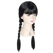 morningsilkwig 3 Mảnh Anime Black Wednesday Tóc Giả Với Vòng Cổ Và Găng Tay Cho Giáng Sinh Tóc Giả Dài Thẳng Đen Bện Tóc Giả Addams Sợi Tổng Hợp Cho Bé Gái Cho Tiệc Lễ Hội Lễ Hội Giáng Sinh Halloween Trang Phục Cosplay - màu đen - Xem 6