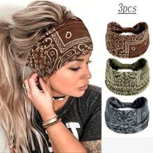 1pc/3pcs Bohemian Vintage Print Headbands, Suitable For Daily Sports, Yoga Training With Boho Style (Random Colors) - Multicolor - View 8