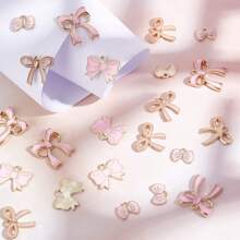 10/40Pcs 4 Style Romantic Enamel Flat Bowknot Charms Pink Bowknot Kawaii Dangle Pendants Bulk For Women Jewelry Making Earrings Necklace Bracelets Valentine's Day DIY CraftsSupplies