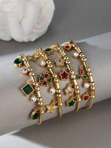 MESTILO 1 件 18K 不锈钢精致花朵和心形链手链，适合女性日常佩戴和派对 - 彩色 - 查看 8