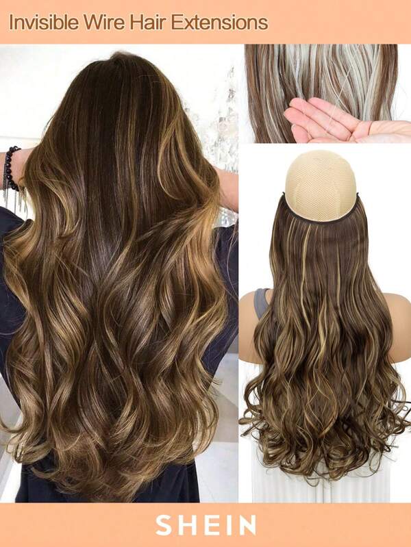 Extensão de Cabelo Sintético Longo e Ondulado Sem Clipe Marrom, Linha Artificial de Cabelo Falso Resistente ao Calor para Mulheres, Promoção de Halloween e Natal