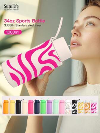 1pc, 34oz/1L 304 Stainless Steel Vacuum Insulated Water Bottle (Black), Travel , Hot & Cold Drinks, For Summer & Winter, Christmas Gift