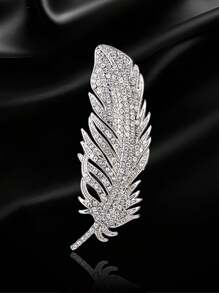 Rhinestone Feather Design Brooch - Silver - View 8