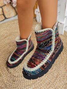 Women's Cozy Warm Platform Western Snow Boots Bohemian Multi-Color Winter Booties - Multicolor - View 3