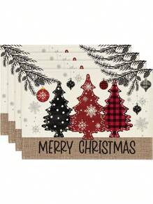 Christmas Placemats Linen Christmas Trees Snowflake Gnome Print Table Mats Xmas Table Pads For Home - O - View 6