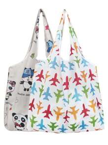 2 件可重复使用的购物袋，带手柄的可折叠手提袋，防水大容量购物袋，适用于旅行野餐露营户外、家居必需品 - 彩色 - 查看 3