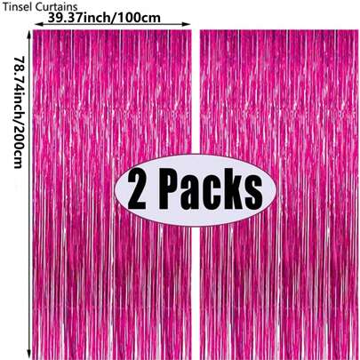 2/5pcs Rose Red Metallic Foil Fringe Curtain, Party Background, Birthday Party, Wedding Decor, Gift