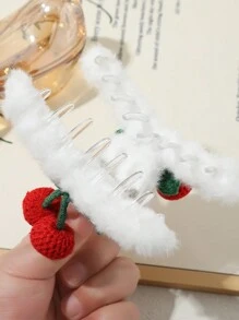 1 kẹp tóc tua rua hình quả anh đào cỡ lớn dễ thương cho bé gái, vải nhung màu trơn đơn giản, đa năng & thiết thực, thích hợp để tạo kiểu tóc hàng ngày vào mùa thu/đông - Nhiều màu - Xem 3