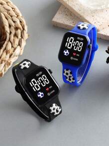 2pcs Battery Operated Unisex Football Decor LED Digital Wristwatch, Suitable For Daily Wear