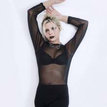 Long Sleeve Black Tulle - 黑色 - 查看 2