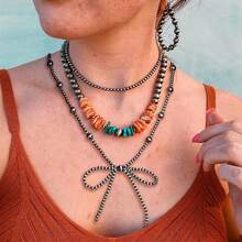 1-2pcs Faux Pearl Bow Necklace Western Jewelry For Women Cowgirl Turquoise Necklaces Jewelry - Multicolor - View 4