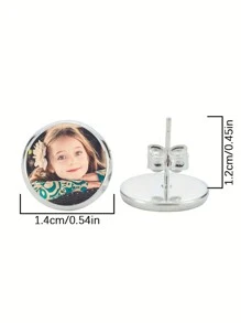 1 Pair Of Customized Photo Earrings - Personalized Image Glass Round Earrings, Fashionable Stainless Steel Earrings, Girl's Unique Pattern Logo Earrings, Customized Jewelry Gifts Back To School Winter Gift Ideas Boy Girl Valentine's Day