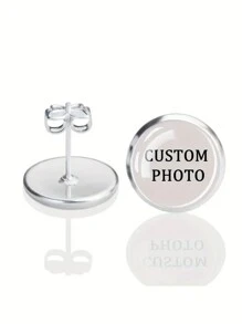 1 Pair Of Customized Photo Earrings - Personalized Image Glass Round Earrings, Fashionable Stainless Steel Earrings, Girl's Unique Pattern Logo Earrings, Customized Jewelry Gifts Back To School Winter Gift Ideas Boy Girl Valentine's Day